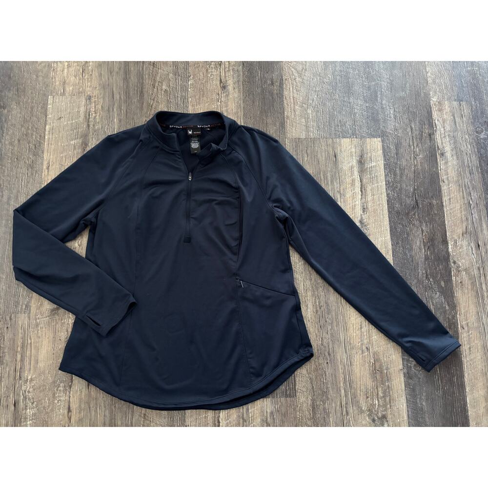 Spyder Active Womens XL Black‎ Quarter Zip Pullover Thumbhole Athletic Top SP145
